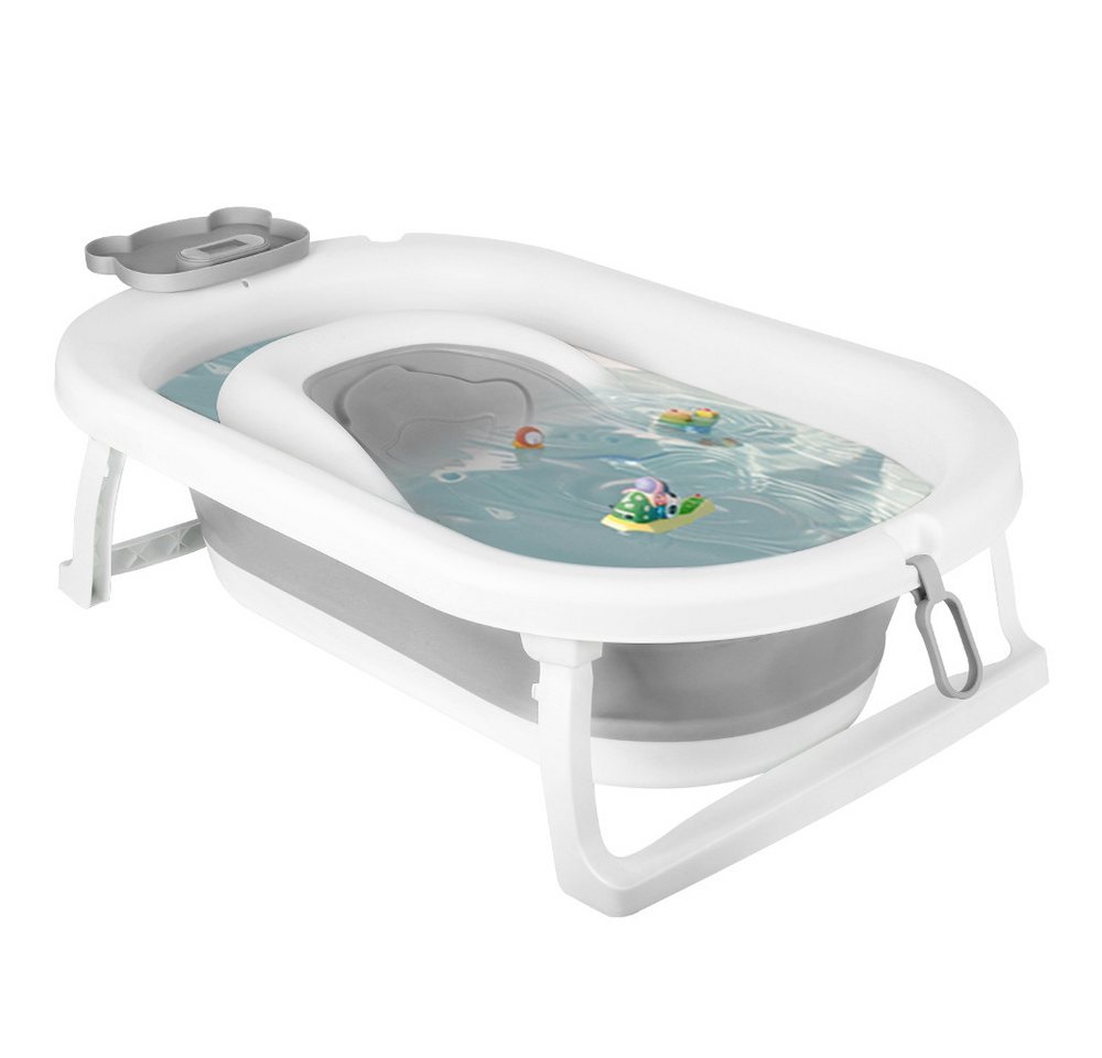 JEOBEST Babybadewanne Baby Badewanne Faltbar Mit Rutschfestem Badewannensitz, Baby Bathtub, Babygeschenk, Mit Badethermometer, Grau