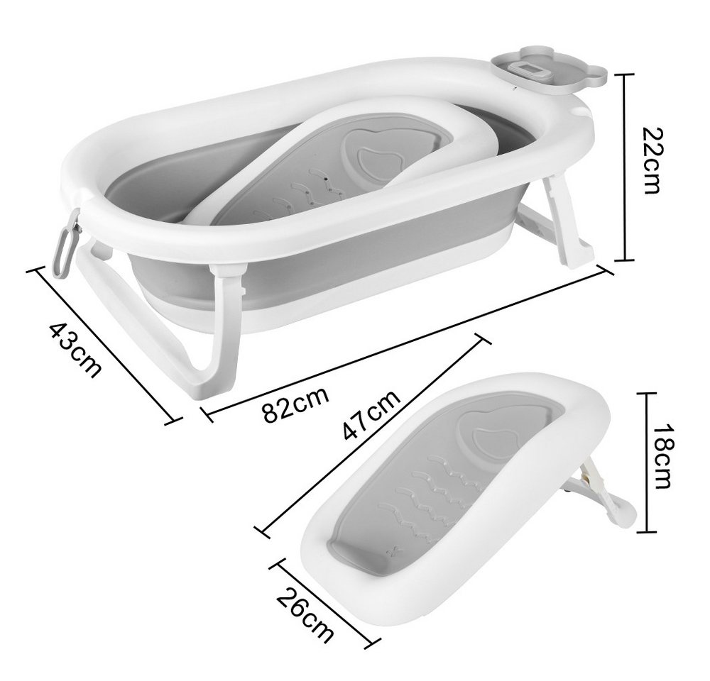 JEOBEST Babybadewanne Baby Badewanne Faltbar Mit Rutschfestem Badewannensitz, Baby Bathtub, Babygeschenk, Mit Badethermometer, Grau Bild 2