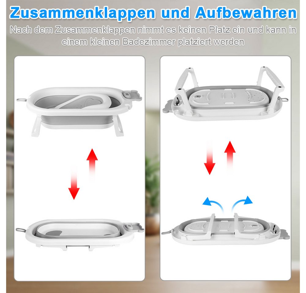 JEOBEST Babybadewanne Baby Badewanne Faltbar Mit Rutschfestem Badewannensitz, Baby Bathtub, Babygeschenk, Mit Badethermometer, Grau Bild 4