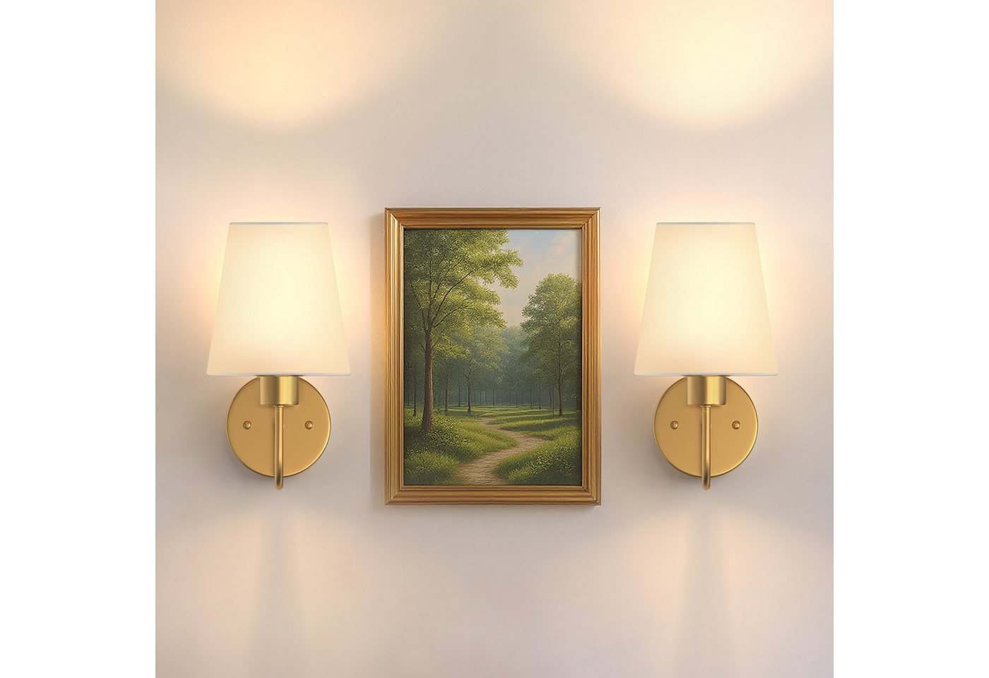 LOHAS-LED Wandleuchte Kabellose LED-Wandlampe 2er-Set mit Stoffschirm, LED wechselbar, Warmweiß bis Kaltweiß mit RGB-Farbwechsel, Wiederaufladbar RGBCW Kupfer-Optik Fernbedienung