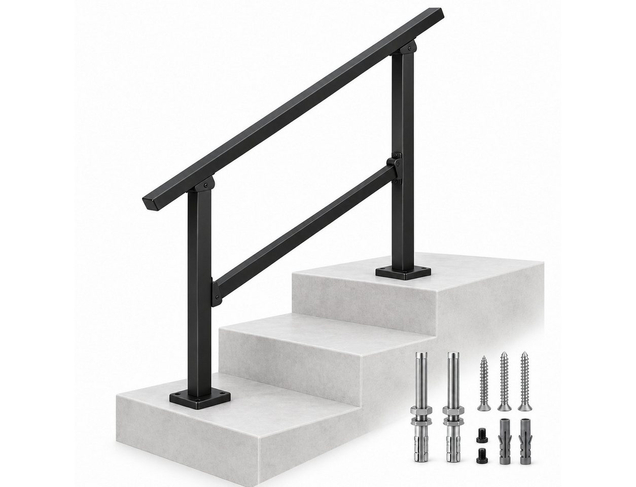 LEMLIT Brüstungsgeländer Treppengeländer Außen 95 cm, Handlauf Für 3 Stufen, Schwarz, 95 cm Länge, 96 cm Höhe, 1er Set, 1-tlg., Treppenhandlauf / Treppengeländer, 96 cm Hoch, Seitlich Montiert, Inkl. Montagematerial Bild 3