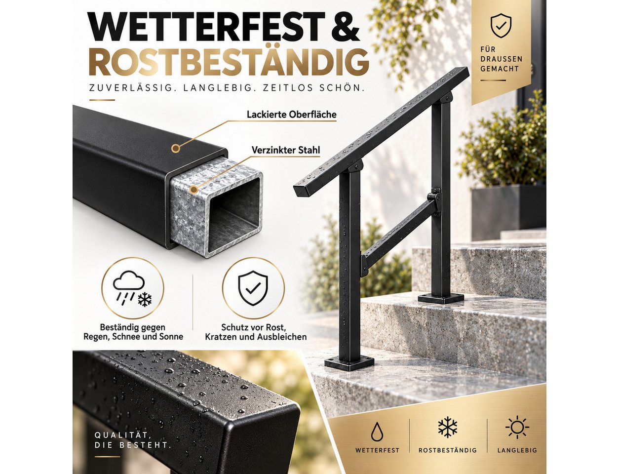 LEMLIT Brüstungsgeländer Treppengeländer Außen 95 cm, Handlauf Für 3 Stufen, Schwarz, 95 cm Länge, 96 cm Höhe, 1er Set, 1-tlg., Treppenhandlauf / Treppengeländer, 96 cm Hoch, Seitlich Montiert, Inkl. Montagematerial Bild 5