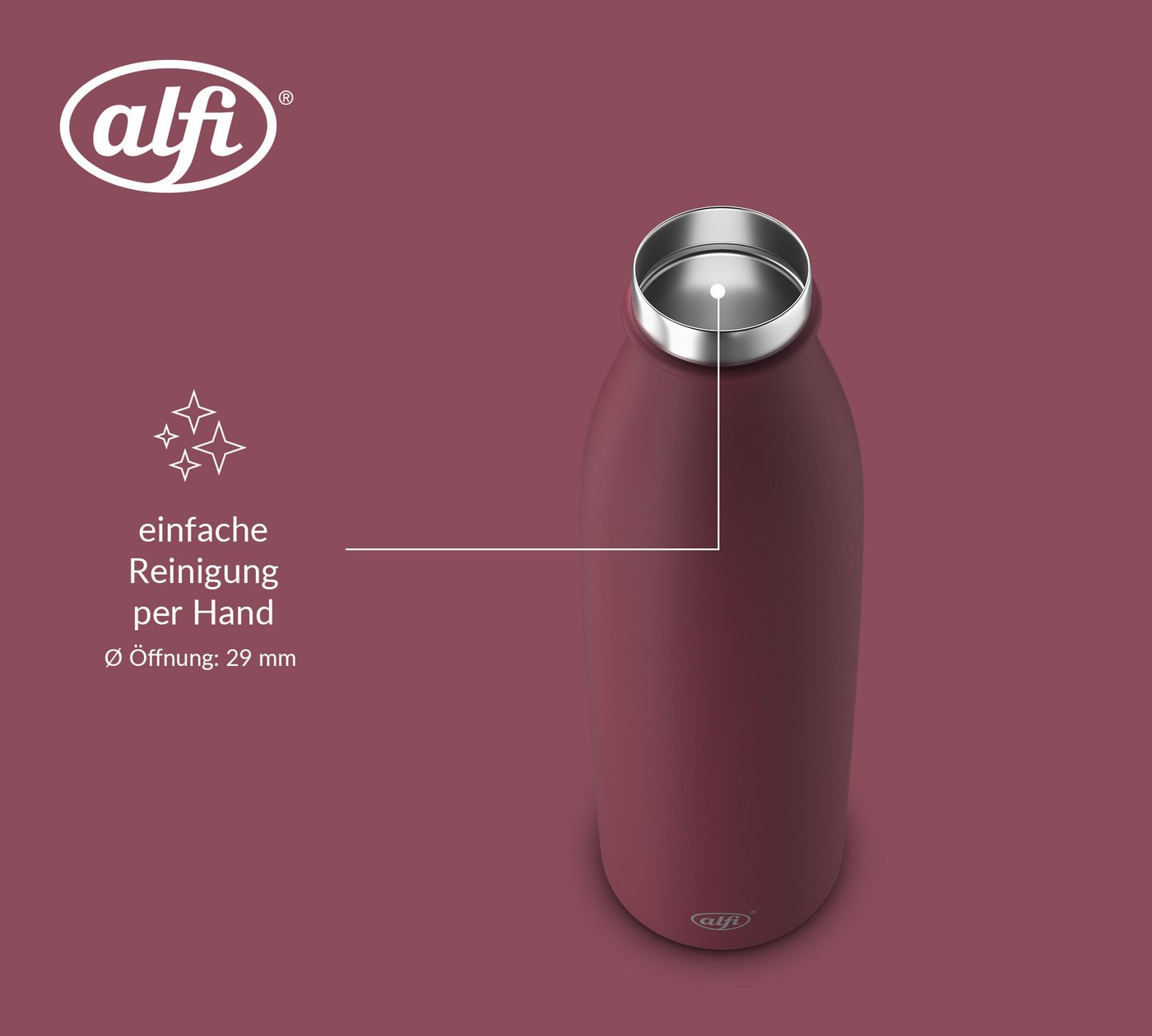 Alfi Isolierflasche PURE BOTTLE, aus doppelwandigem Edelstahl, spülmaschinenfest, 0,50l, 24h kalt, Pulverbeschichtung, absolut dicht bei Kohlensäure