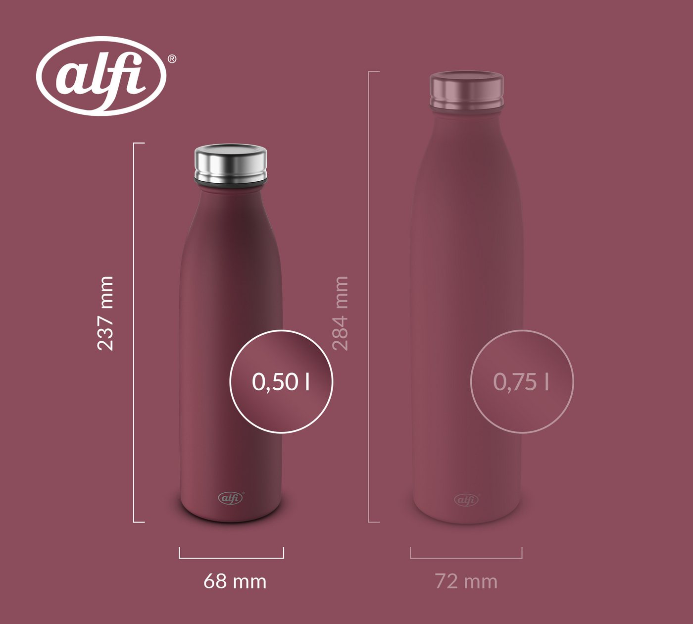 Alfi Isolierflasche PURE BOTTLE, aus doppelwandigem Edelstahl, spülmaschinenfest, 0,50l, 24h kalt, Pulverbeschichtung, absolut dicht bei Kohlensäure Bild 2