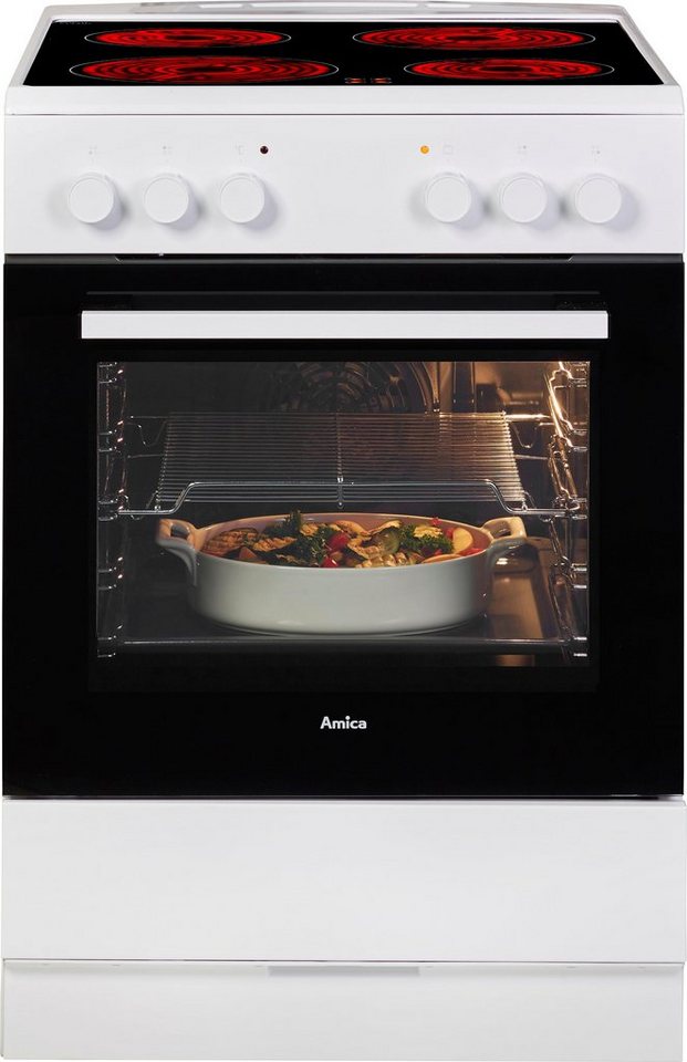 Amica Elektro-Standherd SHC 913 011 W, mit Teleskopauszug nachrüstbar, Steam Clean, Komfortables Kochen und Backen mit übersichtlicher Handhabung