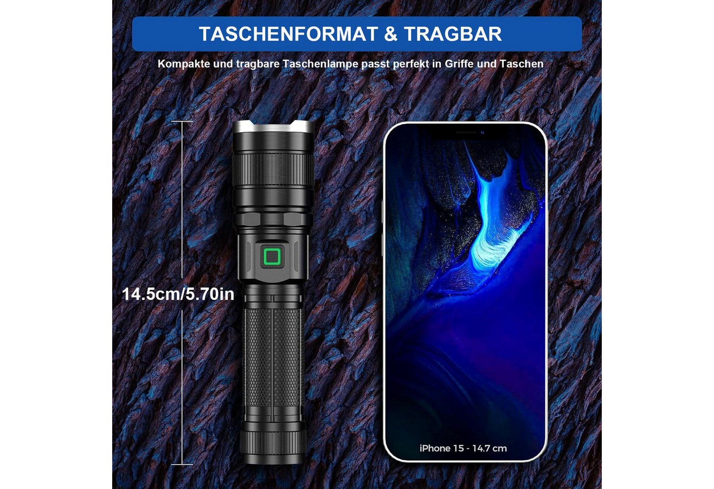 feinlux Taschenlampe LED Taschenlampe Superhelle Klein LED Taschenlampen (Packung, Mini Torch Handlampe 800 Lumen (3 Lichtmodi), für Camping Wandern Outdoor Notfälle Abenteuerurlaub Bergsteigen usw Bild 4