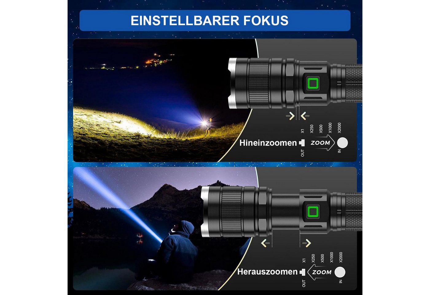feinlux Taschenlampe LED Taschenlampe Superhelle Klein LED Taschenlampen (Packung, Mini Torch Handlampe 800 Lumen (3 Lichtmodi), für Camping Wandern Outdoor Notfälle Abenteuerurlaub Bergsteigen usw Bild 5