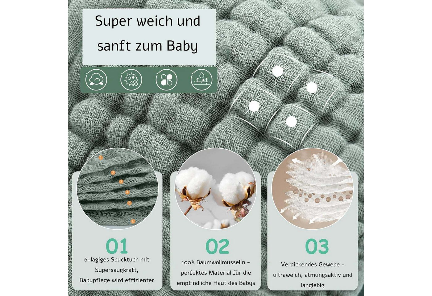 Coonoor Spucktuch Spucktücher Baby - Mullwindeln im praktischen 6 Set Bild 5
