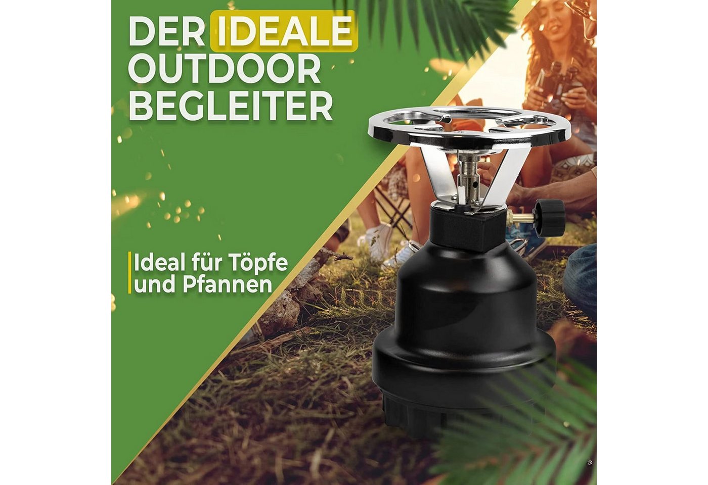 Magnum Wave Gaskocher Camping [0,8 kW] Campingkocher inkl. 4 Gaskartuschen, (Spar-Set), Schwarz, 62 g/h Gasverbrauch, für Camping, Notfall Bild 2