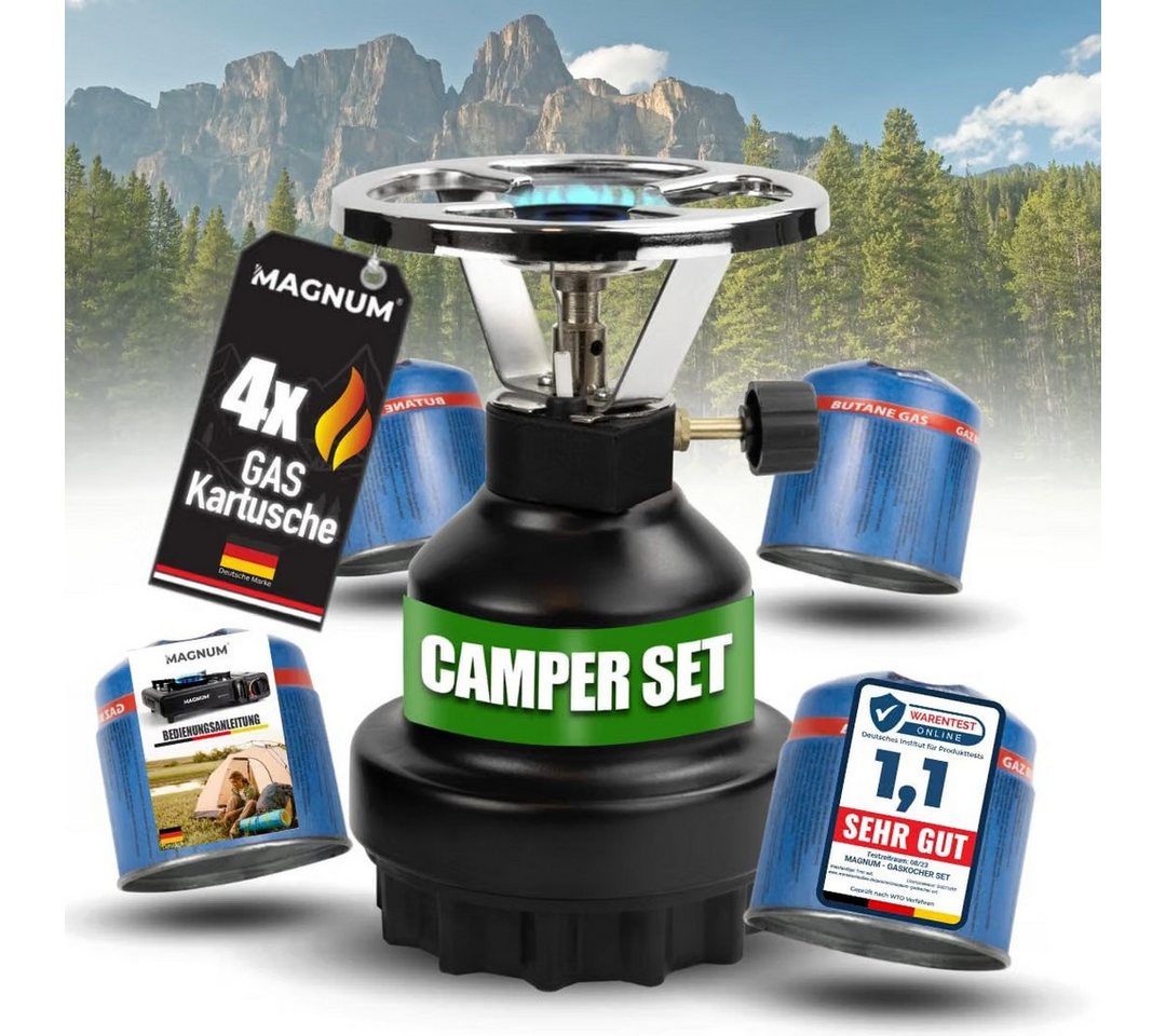 Magnum Wave Gaskocher Camping [0,8 kW] Campingkocher inkl. 4 Gaskartuschen, (Spar-Set), Schwarz, 62 g/h Gasverbrauch, für Camping, Notfall Bild 3