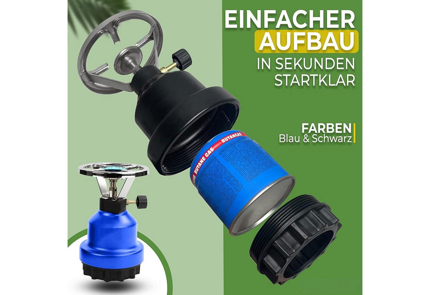 Magnum Wave Gaskocher Camping [0,8 kW] Campingkocher inkl. 4 Gaskartuschen, (Spar-Set), Schwarz, 62 g/h Gasverbrauch, für Camping, Notfall Bild 4