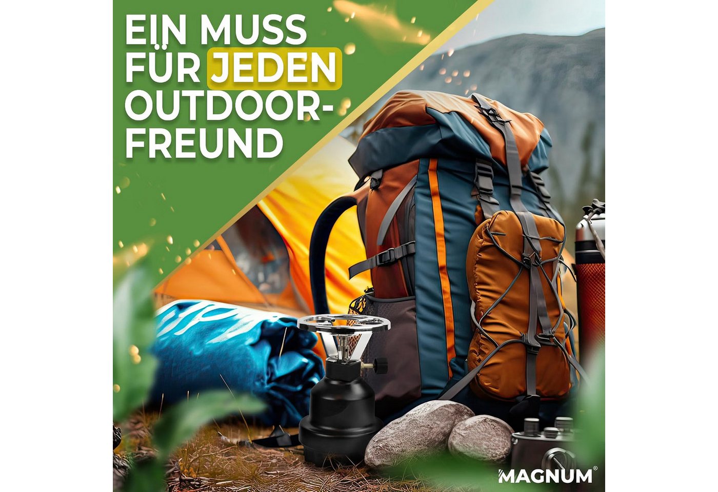 Magnum Wave Gaskocher Camping [0,8 kW] Campingkocher inkl. 4 Gaskartuschen, (Spar-Set), Schwarz, 62 g/h Gasverbrauch, für Camping, Notfall Bild 5