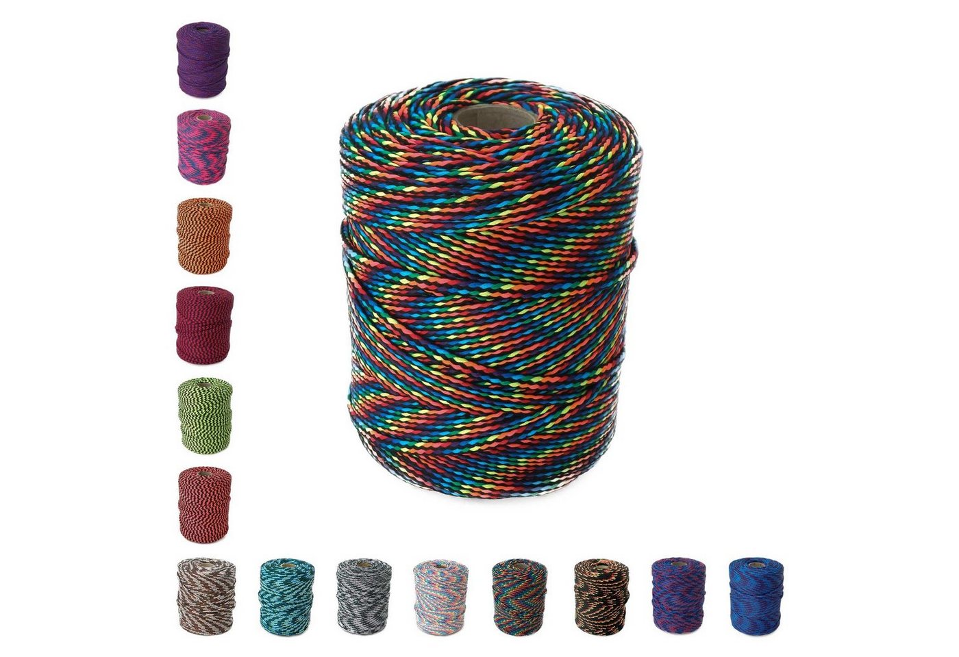 maDDma Seil 100m Polyester-Schnur Kordel 4mm, mehrfarbig, verschiedene Farben, dark rainbow