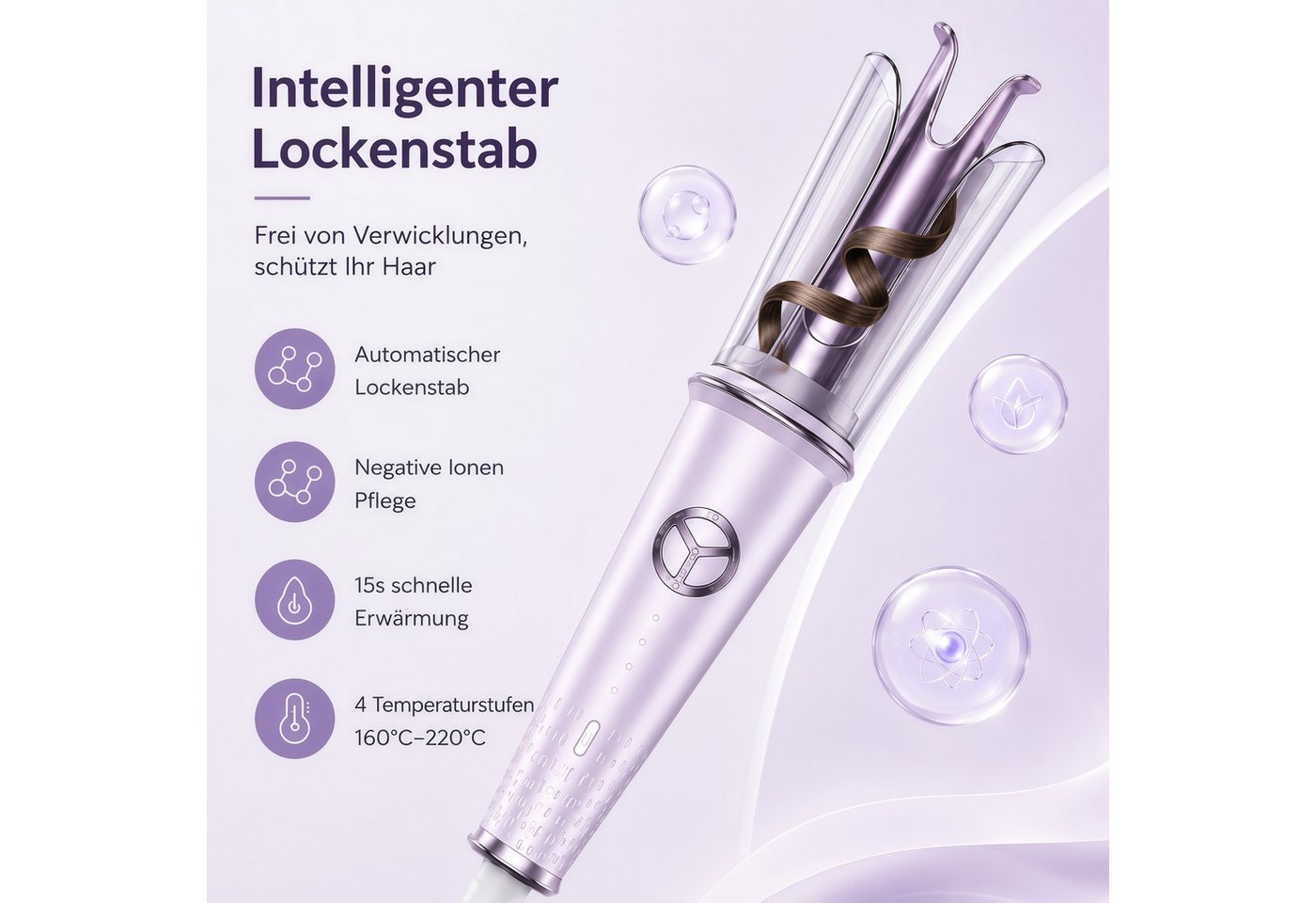 ibettertec Lockenstab Lockendreher 26 mm, Automatischer Ionen Lockenwickler, 4 Temperaturstufen mit Keramikbeschichtung, Schnellaufheizung, selbstrotierend für Locken und Wellen Bild 5