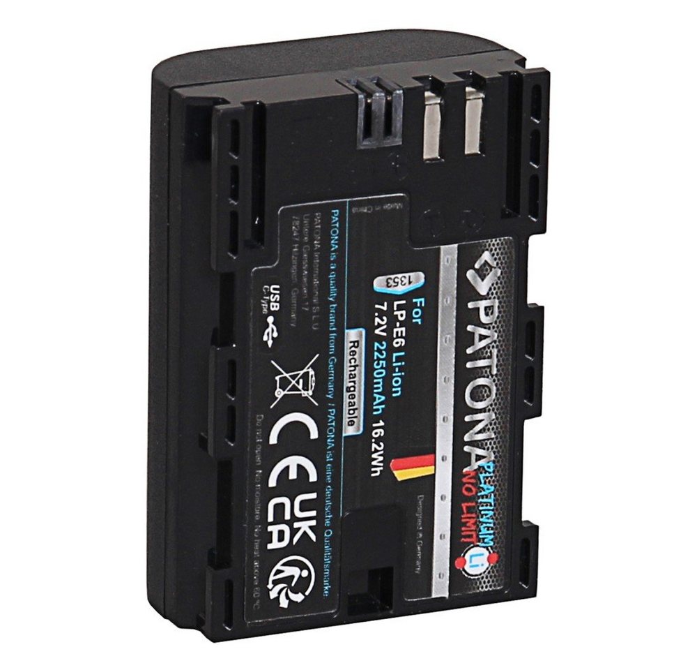 Patona Platinum Akku mit USB-C Eingang für Canon LP-E6 Kamera-Akku Ersatzakku Kameraakku 2250 mAh (7,2 V, 1 St), Canon LP-E6 LPE6 EOS 60D 70D 5D 6D 7D Mark III Bild 2
