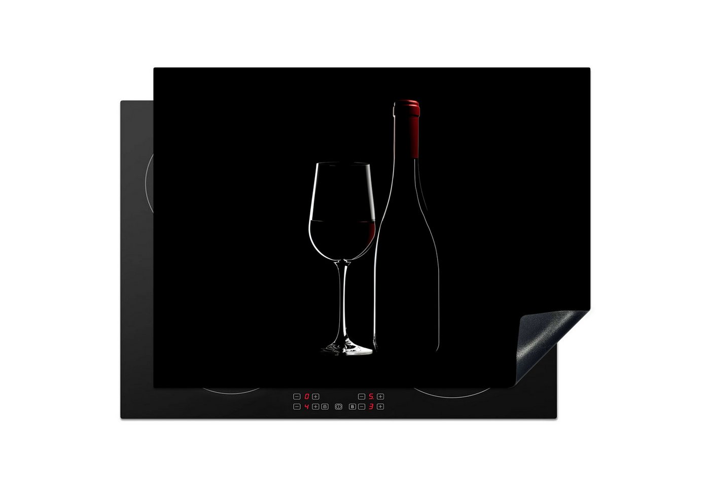 MuchoWow Herd-Abdeckplatte Schwarz - Wein - Glasflasche, Vinyl, (1 tlg), Küche Herdabdeckung Ceranfeld Induktionsfeld Vinyl, 65x50 cm