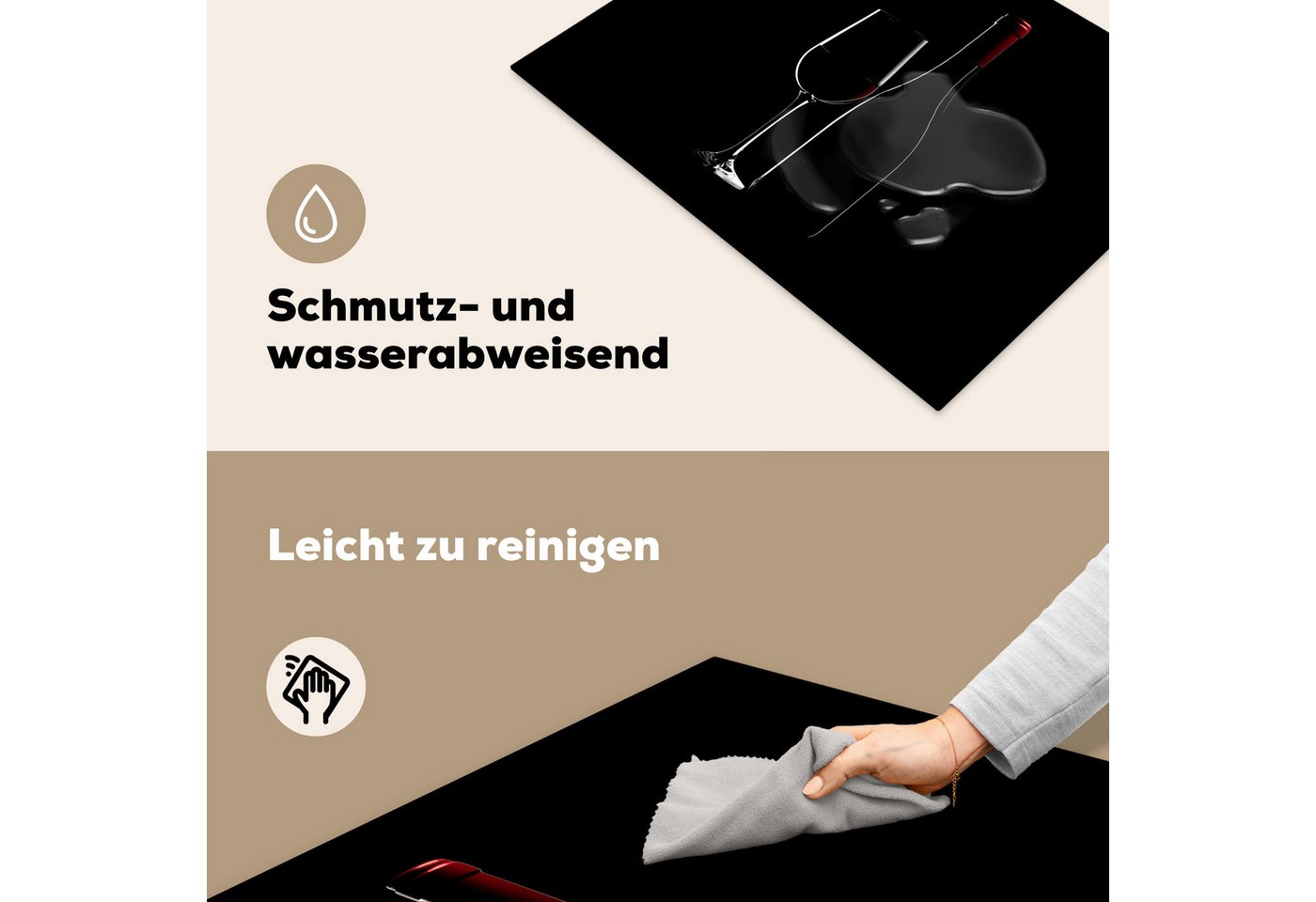 MuchoWow Herd-Abdeckplatte Schwarz - Wein - Glasflasche, Vinyl, (1 tlg), Küche Herdabdeckung Ceranfeld Induktionsfeld Vinyl, 65x50 cm Bild 3
