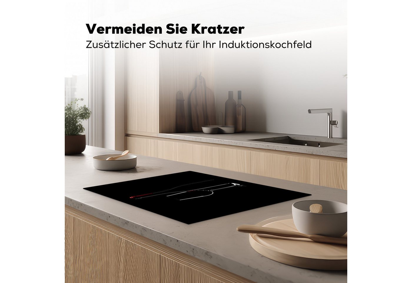 MuchoWow Herd-Abdeckplatte Schwarz - Wein - Glasflasche, Vinyl, (1 tlg), Küche Herdabdeckung Ceranfeld Induktionsfeld Vinyl, 65x50 cm Bild 5