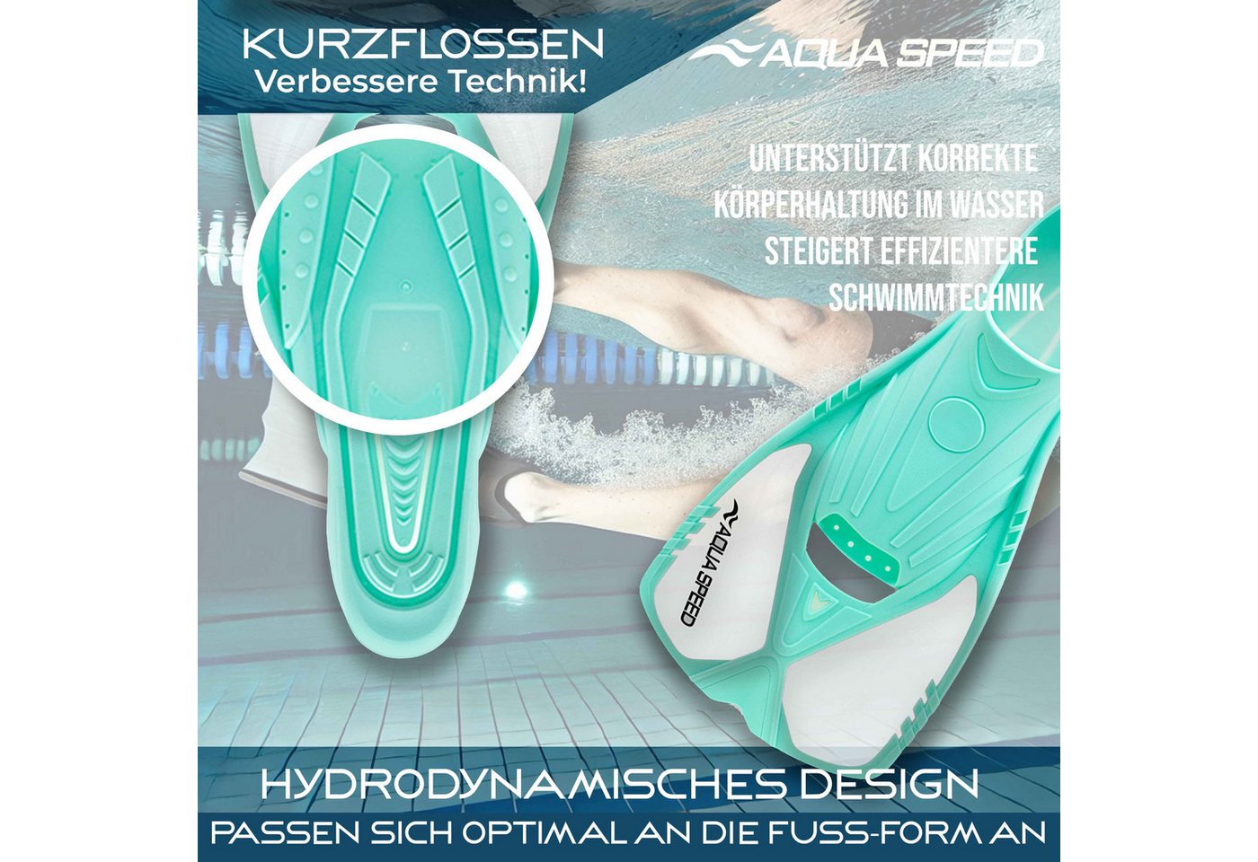 Aqua Speed Flosse Action Trainingsflossen Kurze Schwimmflossen für Techniktraining (Schwimmtraining Allround Kurzflosse für Technik & Beinarbeit 38/39), Kurze Trainingsflossen für saubere Technik und effektive Beinarbeit