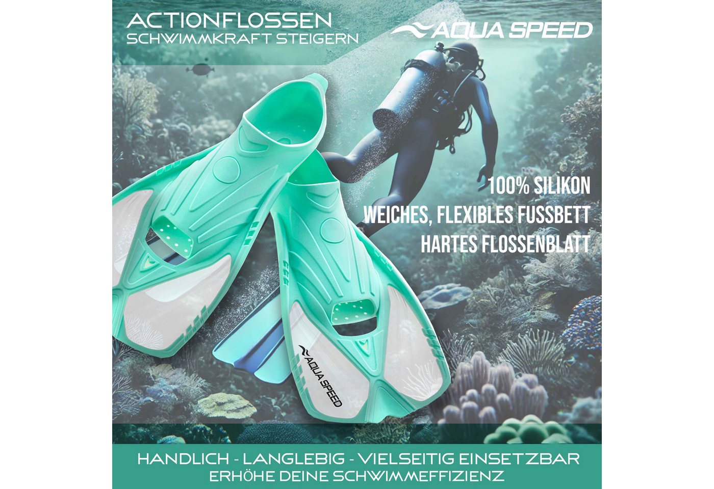 Aqua Speed Flosse Action Trainingsflossen Kurze Schwimmflossen für Techniktraining (Schwimmtraining Allround Kurzflosse für Technik & Beinarbeit 38/39), Kurze Trainingsflossen für saubere Technik und effektive Beinarbeit Bild 2