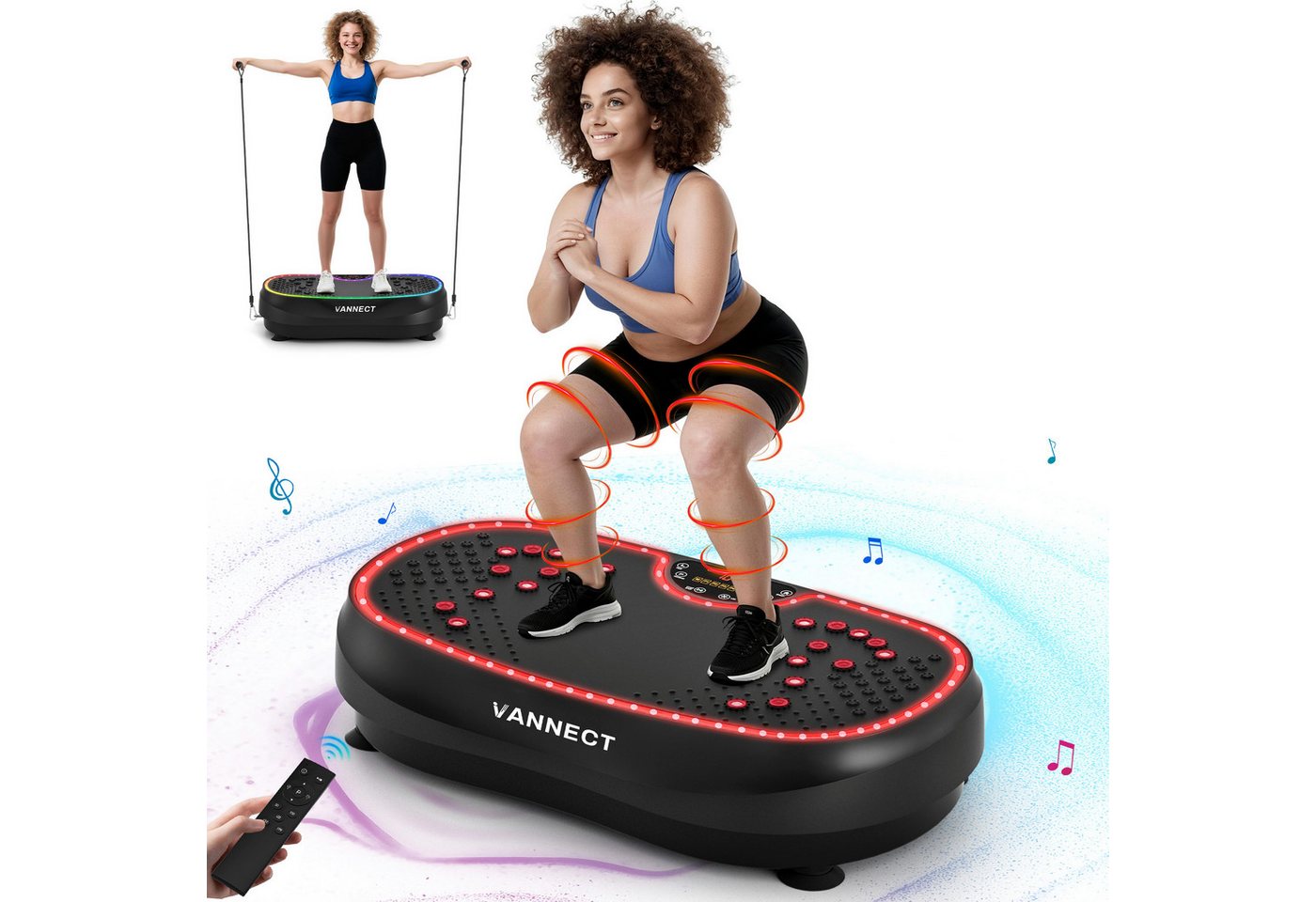 VANNECT Vibrationsplatte 2026 mit 6+1 Trainingsmodi, 9 coolen LED-Lichtern, 200 W, 199 Intensitätsstufen, (1 tlg., Power Llate mit 200W Bürstenlose Motoren), Vibrationsplatte für Zuhause, 199 Geschwindigkeiten, bis 230 kg Bild 2