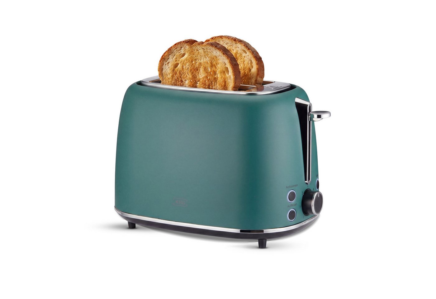 KHG Toaster Edelstahl Grün, 930 W, 2 Scheiben-Toaster mit Brötchenaufsatz, 2 kurze Schlitze, für 2 Scheiben, 930 W, Auftau- und Aufwärmfunktion, Abschaltautomatik, Krümelschublade Bild 3