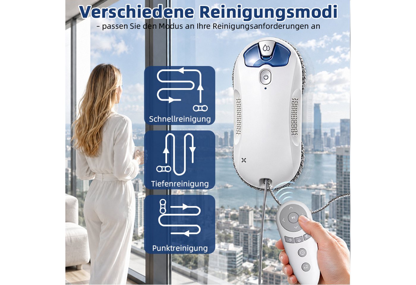 Grenintol Fensterputzroboter, Automatischer Fensterputzroboter 4500PA,Fenstersauger mit Water Tank, (Fensterputzer Elektrisch mit Intelligentes Kantenerkennungssystem) Bild 3