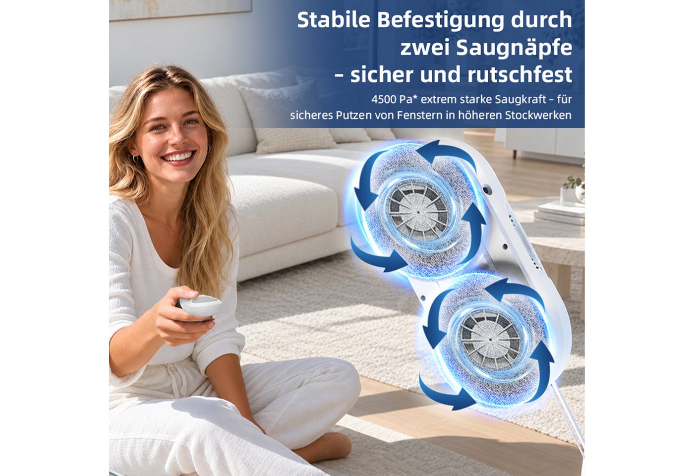Grenintol Fensterputzroboter, Automatischer Fensterputzroboter 4500PA,Fenstersauger mit Water Tank, (Fensterputzer Elektrisch mit Intelligentes Kantenerkennungssystem) Bild 4