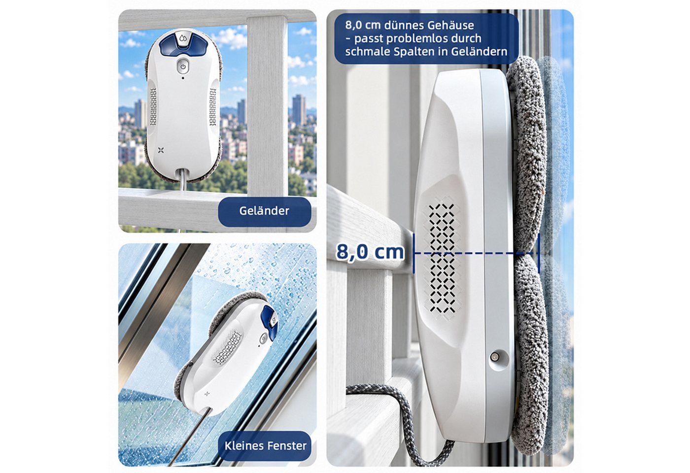 Grenintol Fensterputzroboter, Automatischer Fensterputzroboter 4500PA,Fenstersauger mit Water Tank, (Fensterputzer Elektrisch mit Intelligentes Kantenerkennungssystem) Bild 5