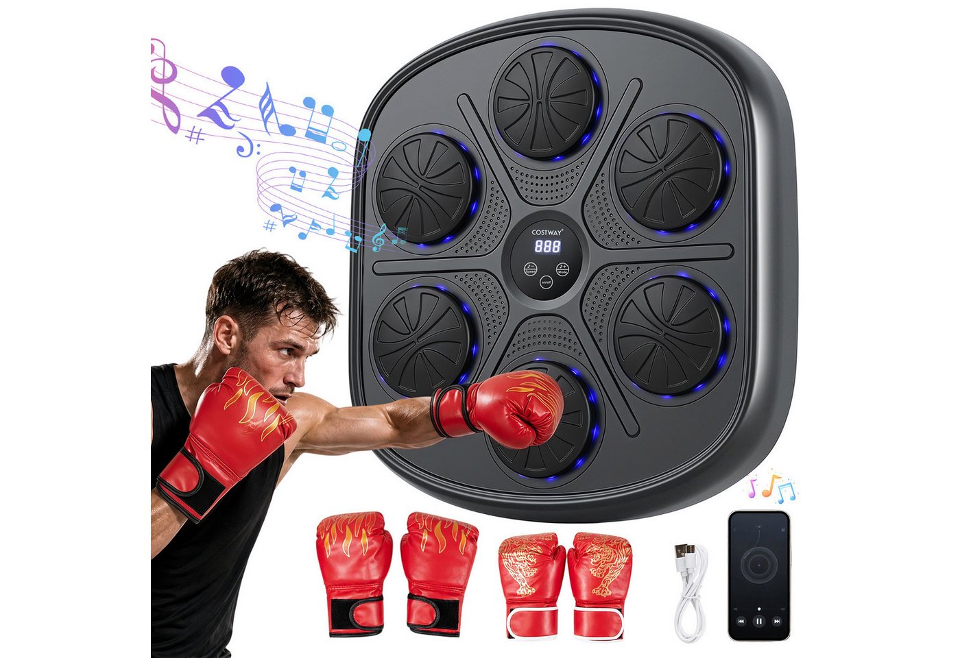 COSTWAY Boxstation mit LED-Display & kabelloser Verbindung, Boxing Machine