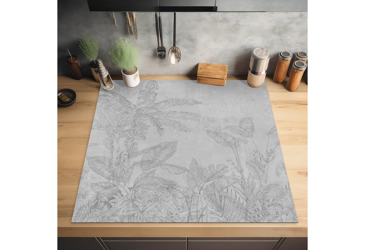 MuchoWow Herd-Abdeckplatte Beton - Muster - Grau, Vinyl, (1 tlg), Cerankochfeld Abdeckung, Herd Abdeckplatten Vinyl, 58x59 cm