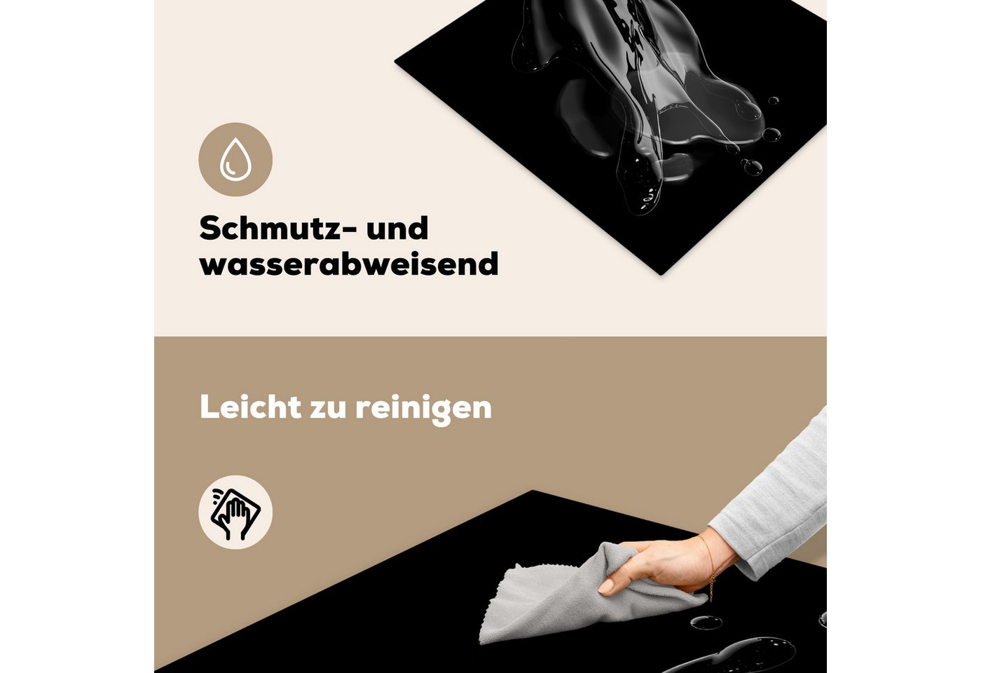 MuchoWow Herd-Abdeckplatte Schwarz - Spritzwasser - Wasser, Vinyl, (1 tlg), Ceranfeldabdeckung Küche, Herdabdeckplatte Einteilig, 59x51 cm