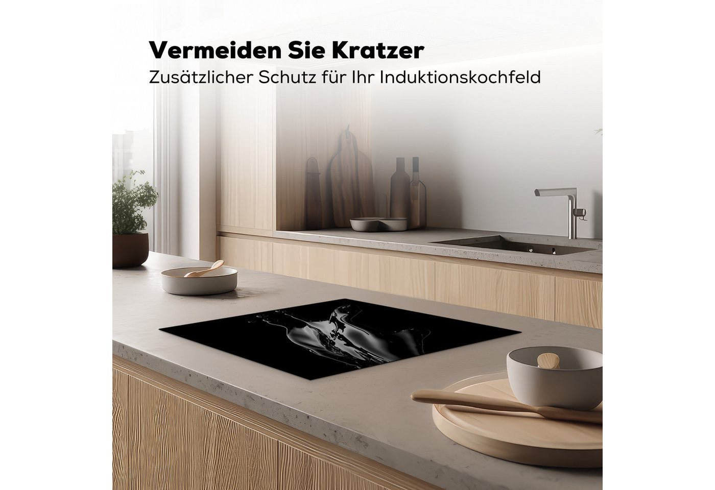 MuchoWow Herd-Abdeckplatte Schwarz - Spritzwasser - Wasser, Vinyl, (1 tlg), Ceranfeldabdeckung Küche, Herdabdeckplatte Einteilig, 59x51 cm Bild 2