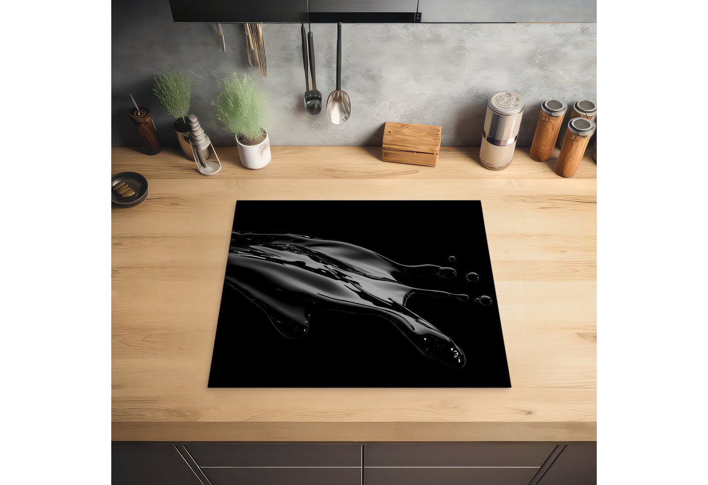 MuchoWow Herd-Abdeckplatte Schwarz - Spritzwasser - Wasser, Vinyl, (1 tlg), Ceranfeldabdeckung Küche, Herdabdeckplatte Einteilig, 59x51 cm Bild 4