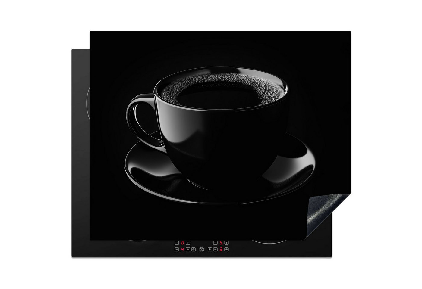 MuchoWow Herd-Abdeckplatte Schwarz - Kaffee - Tasse, Vinyl, (1 tlg), Abdeckung Induktionskochfeld Schutzmatte, Küche Deko, 65x52 cm Bild 2