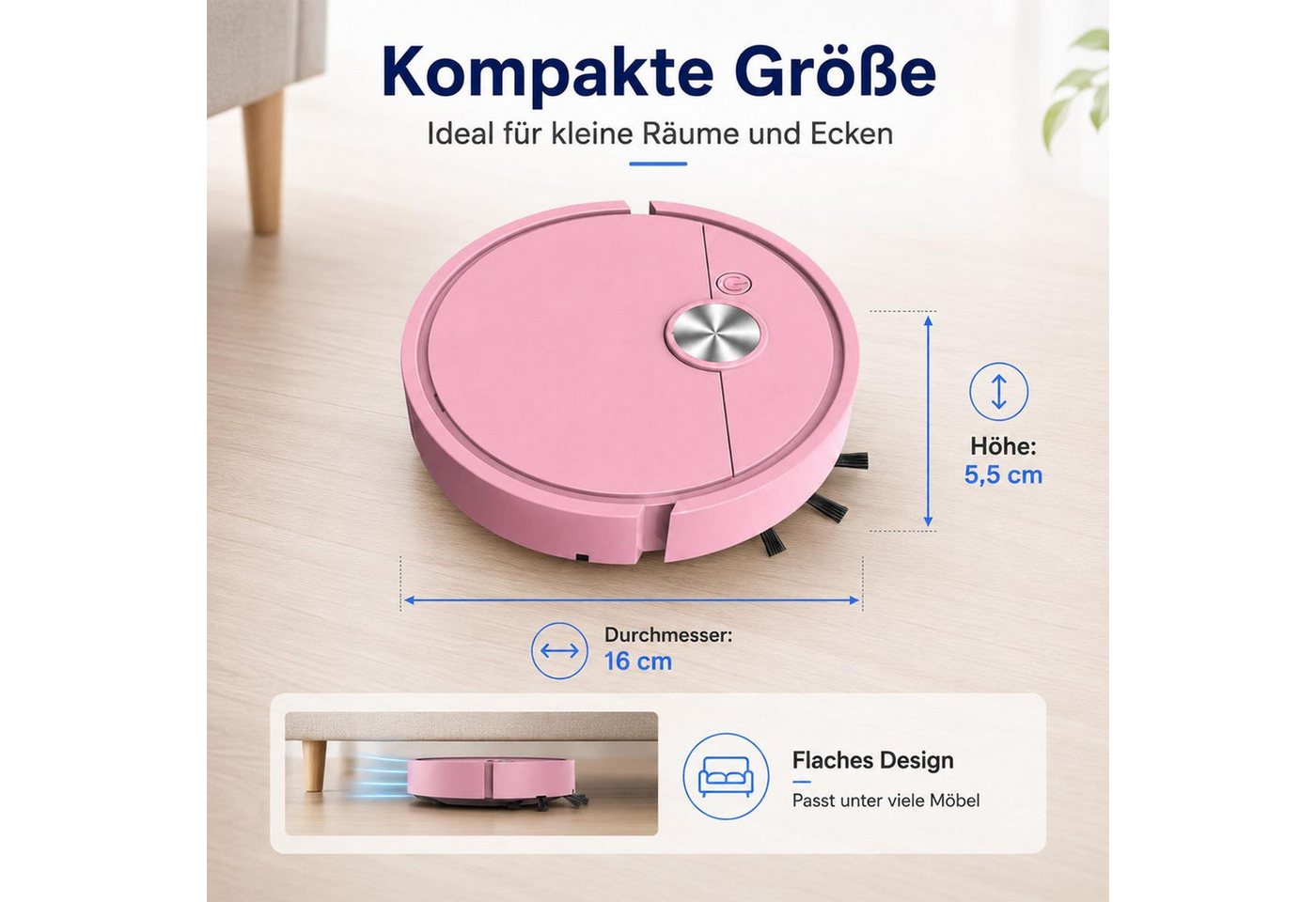 FELIXLEO Saugroboter Zubehör-Set Kleiner Saugroboter pink 3 in 1 40 Min Laufzeit USB leise, (1-tlg)