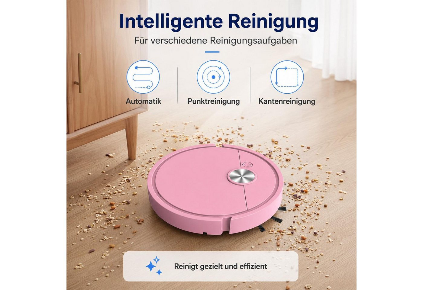 FELIXLEO Saugroboter Zubehör-Set Kleiner Saugroboter pink 3 in 1 40 Min Laufzeit USB leise, (1-tlg) Bild 2
