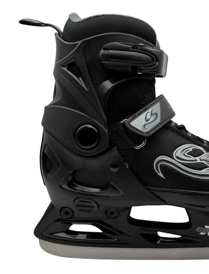 Cox Swain Schlittschuhe CRYSTAL – größenverstellbar, Softboot – Black/Grey – S (33-36), Verstellbare Schlittschuhe mit Edelstahlkufen