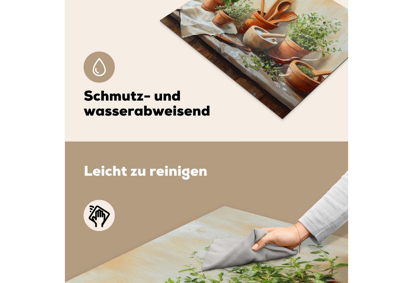MuchoWow Herd-Abdeckplatte Töpfe - Kräuter - Holz, Vinyl, (1 tlg), Herdabdeckplatten für Ceranfeld, Induktionsschutz, 65x55 cm Bild 3