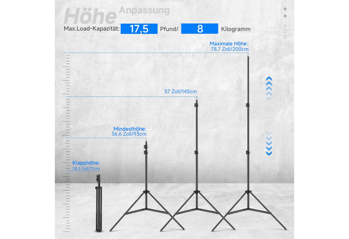 Neewer ST-200 Fotografie-Lichtstativ, Höhenverstellbar 92-200cm, trägt 8 kg Lampenstativ (Stativständer für Studio Reflektoren Softboxen Lichter)