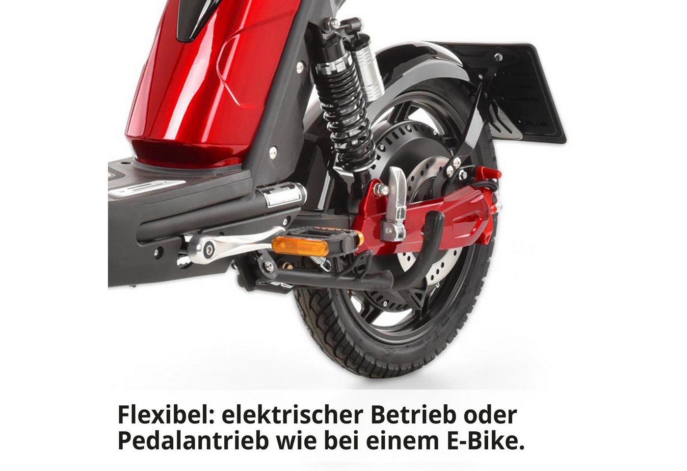 Hecht E-Mofaroller BETIS RED 48V Akku entnehmbar 40 km Reichweite Scheibenbremsen, 900 W, 45 km/h, Pedalantrieb, Gasdruckfederung, Funkschlüssel, Staufach Bild 2
