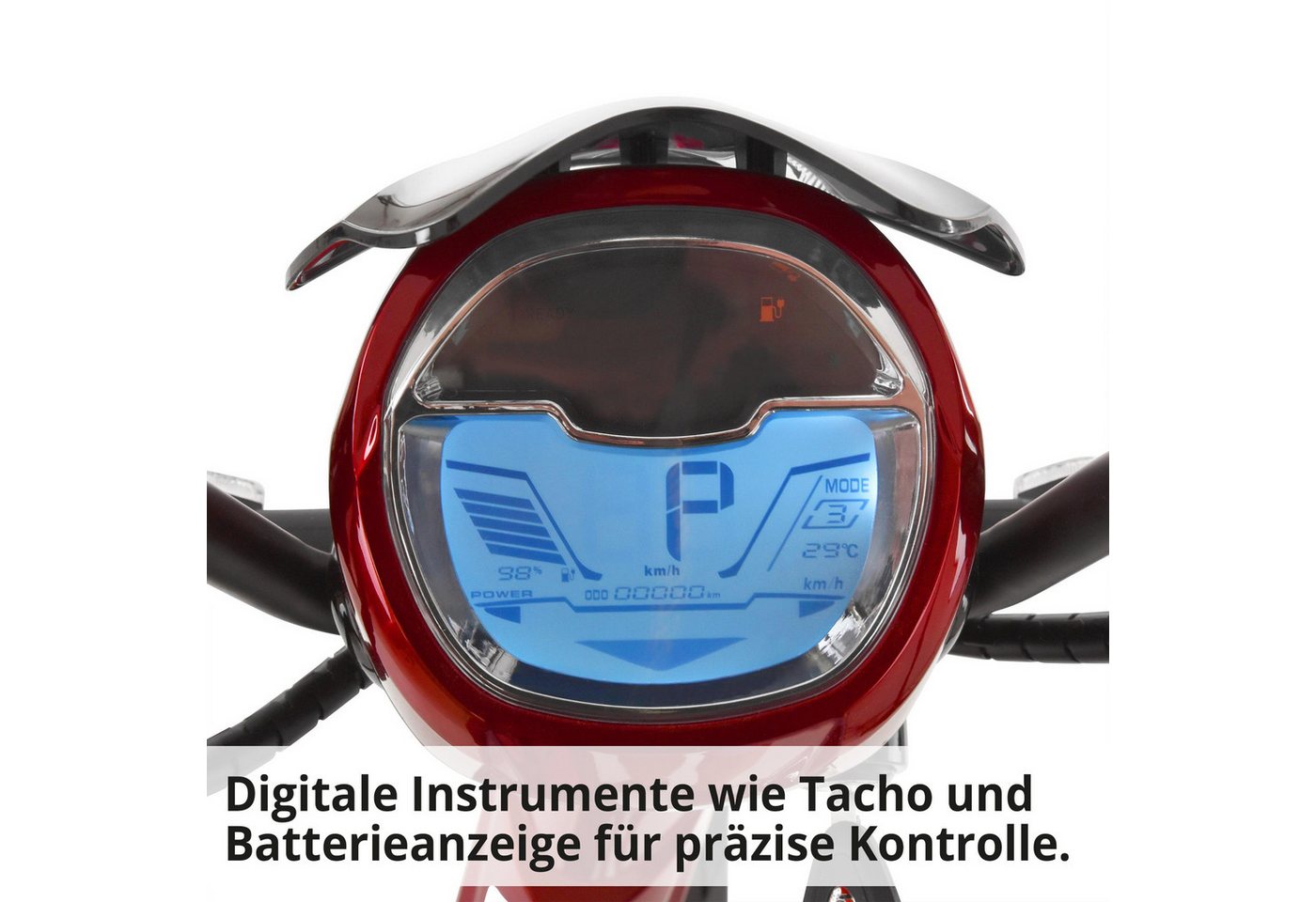 Hecht E-Mofaroller BETIS RED 48V Akku entnehmbar 40 km Reichweite Scheibenbremsen, 900 W, 45 km/h, Pedalantrieb, Gasdruckfederung, Funkschlüssel, Staufach Bild 3