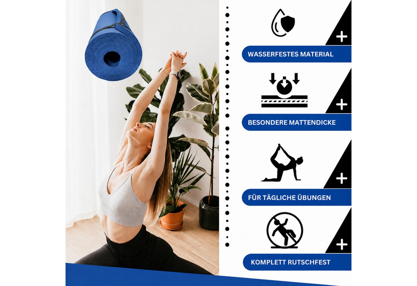 Glory Sports GmbH & Co. KG Yogamatte Yogamatte Trainingsmatte Gymnastikmatte 180x63x1,5cm Pilates Blau Bild 3