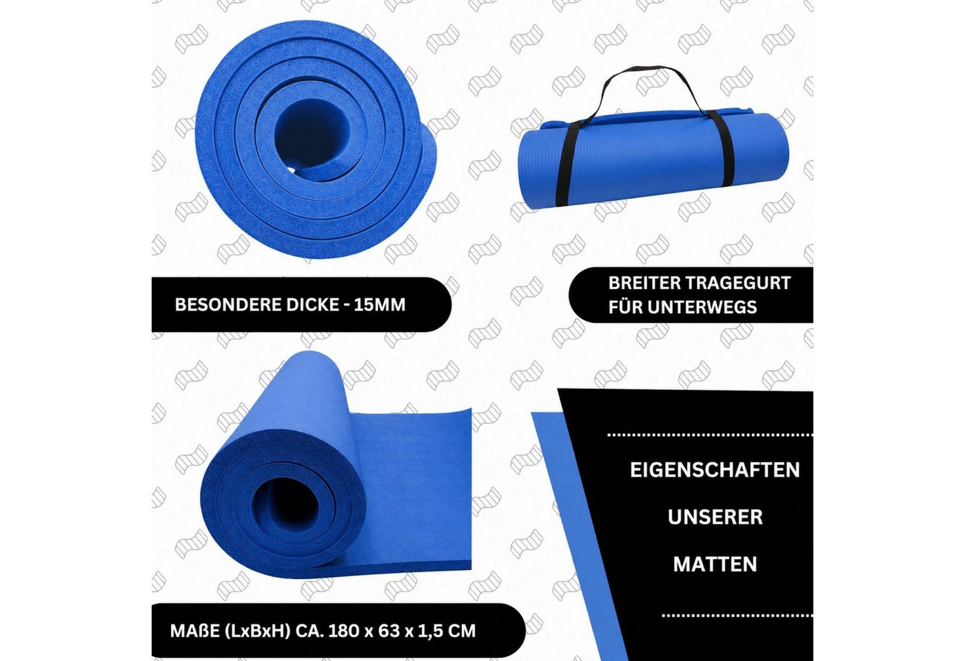 Glory Sports GmbH & Co. KG Yogamatte Yogamatte Trainingsmatte Gymnastikmatte 180x63x1,5cm Pilates Blau Bild 5
