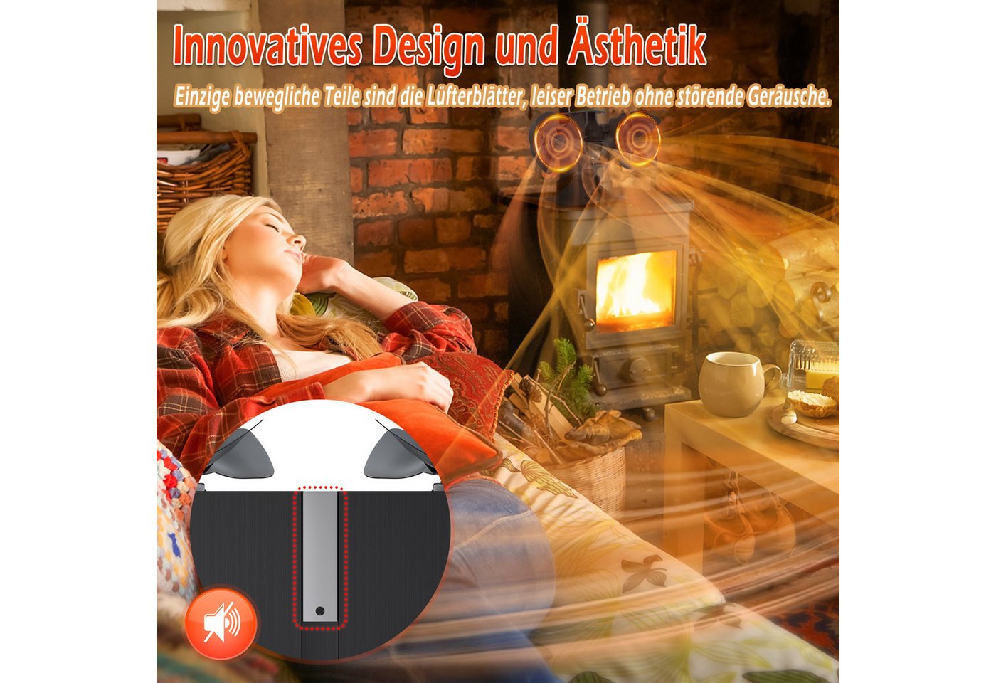 FIVMEN Kaminventilator 8 Blätter Mit 2 Motoren Kaminventilator Ofenventilator Ohne Strom, für Kaminofen/Kamin/Ofen/Holz, Ofenventilator Doppelt Bild 2