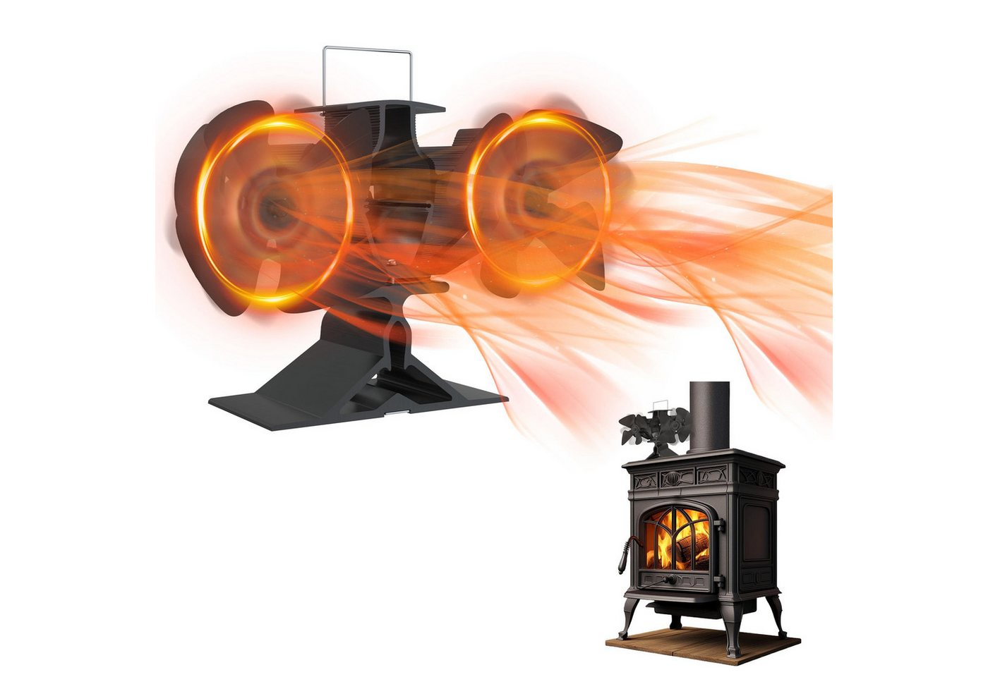 FIVMEN Kaminventilator 8 Blätter Mit 2 Motoren Kaminventilator Ofenventilator Ohne Strom, für Kaminofen/Kamin/Ofen/Holz, Ofenventilator Doppelt Bild 3