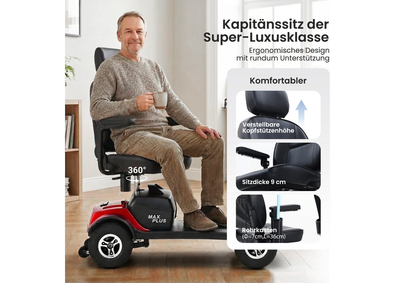 Rolipo Elektromobil Klappbar Elektromobil für Senioren und Erwachsene 20AH Akku,15-25km, 300 W, 6 km/h, Reichweite Elektroroller mit Sitz und Korb Elektro Scooter bis 136kg Bild 5