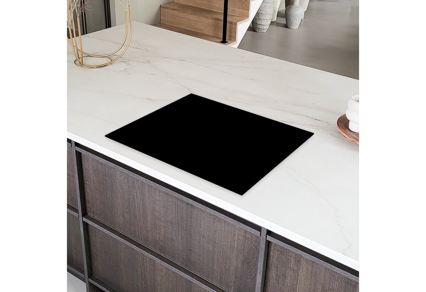 MuchoWow Herd-Abdeckplatte Schwarz - Einfarbig, Vinyl, (1 tlg), Küche Herdabdeckung Ceranfeld Induktionsfeld Vinyl, 65x50 cm Bild 2