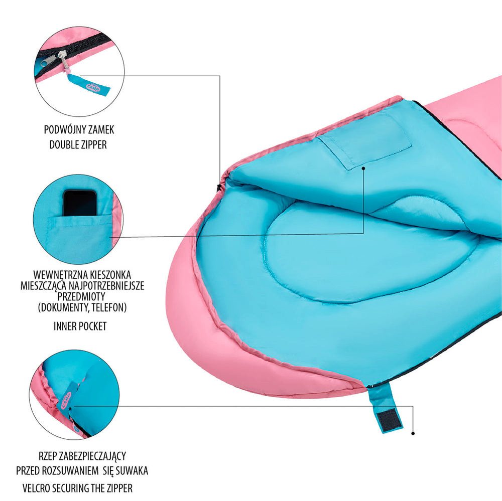 NILS CAMP Schlafsack Deckenschlafsack Campingschlafsack Kinder (Spar-Set, 1 tlg., 150+30 x 60 cm warm), als Decke nutzbar, doppelter Reißverschluss, Kapuze, Innentasche Bild 4