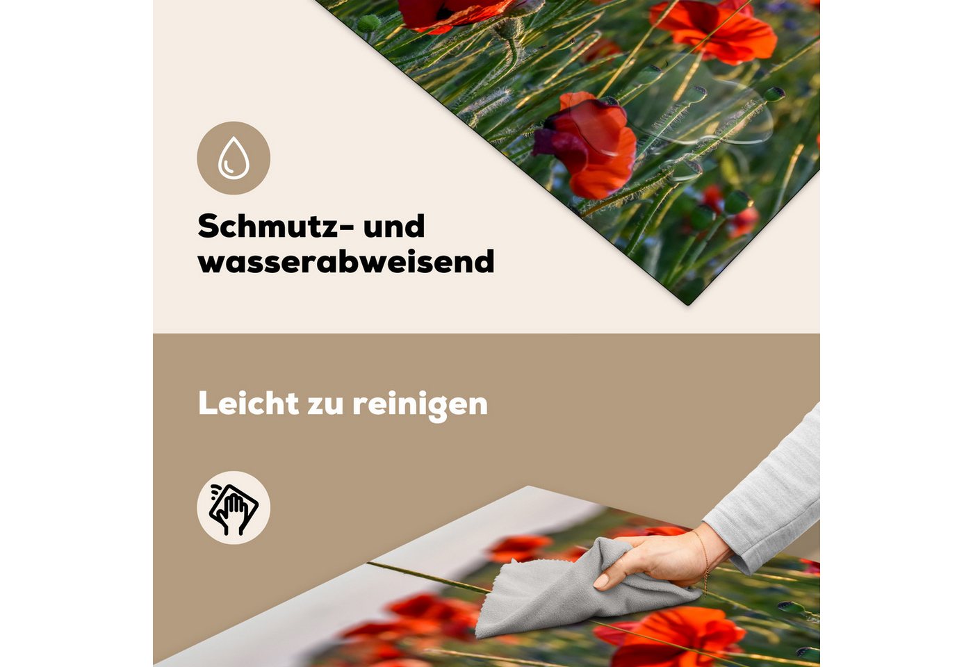 MuchoWow Herd-Abdeckplatte Mohnblumen - Rot - Grün - Blumen, Vinyl, (1 tlg), Cerankochfeld Abdeckung, Herd Abdeckplatten Vinyl, 58x59 cm Bild 4